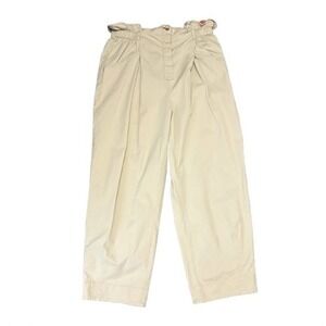 Anthropologie Milena Paperbag Crop Trousers Khaki Beige Pleat Leg Size‎ Medium